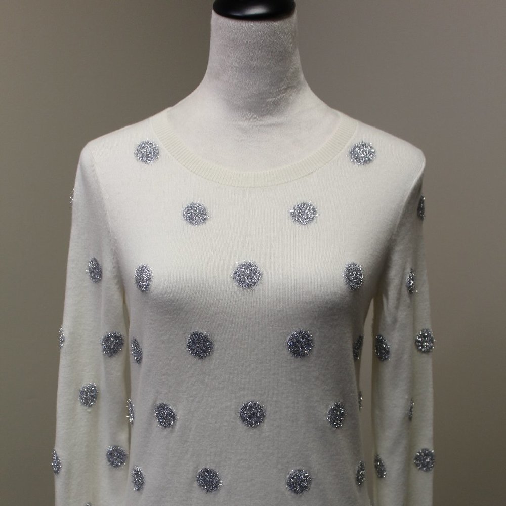Talbots Tinsel Dot Sweater, XS, Winter White
